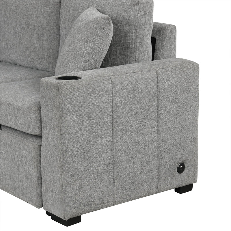 Single Pull Out Sofa Bed With USB Ports And Cup Holders