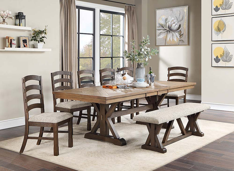 Pascaline - Dining Table - Gray Fabric, Rustic Brown & Oak Finish - Atlantic Fine Furniture Inc
