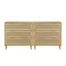 3 Drawers Rattan Storage Cabinet Rattan Drawer, For Bedroom, Living Room, Dining Room, Hallways (Set of 2) - Oak