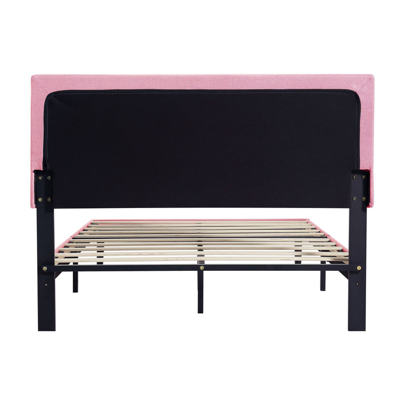 Modern Upholstered Platform Bed Frame With Button Tufted Linen Fabric Headboard