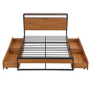 Full Size Metal Platform Bed Frame with  Four Drawers,Sockets and USB Ports ,Slat Support No Box Spring Needed Black