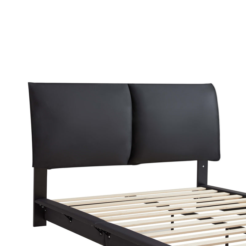 Full Size Upholstered Platform Bed with Sensor Light and Ergonomic Design Backrests, Black