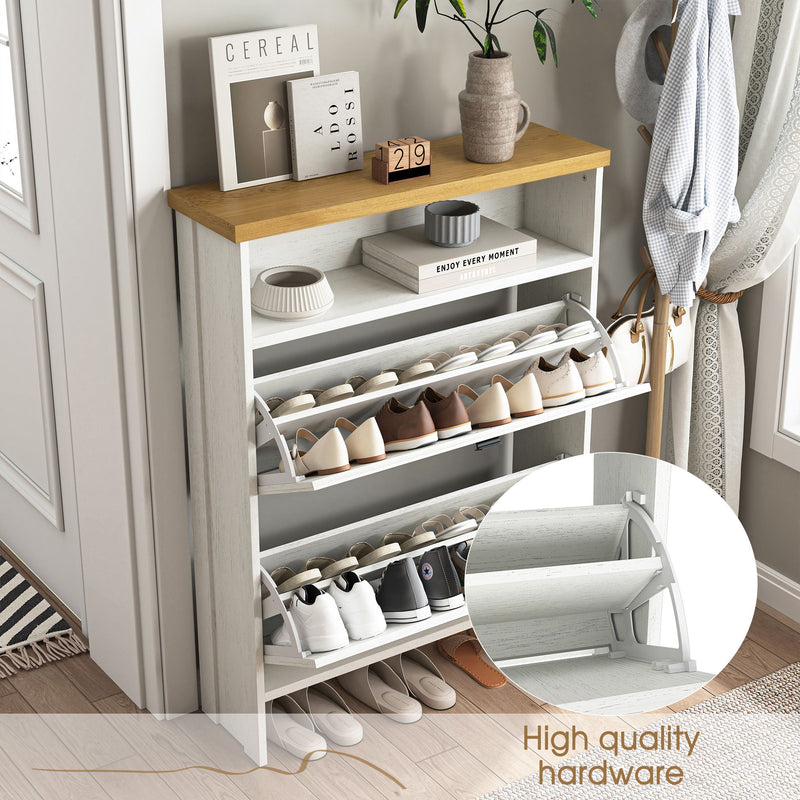 4 Layer Folding Shoe Cabinet With Metal Rounded Corners Convenient Shoe Storage - White
