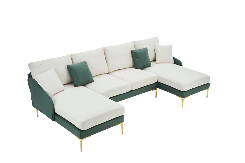 Modern Large Area Linen+Leathaire Fabric Color Matching Segmented Sofa, Ultra Wide Lounge Chair