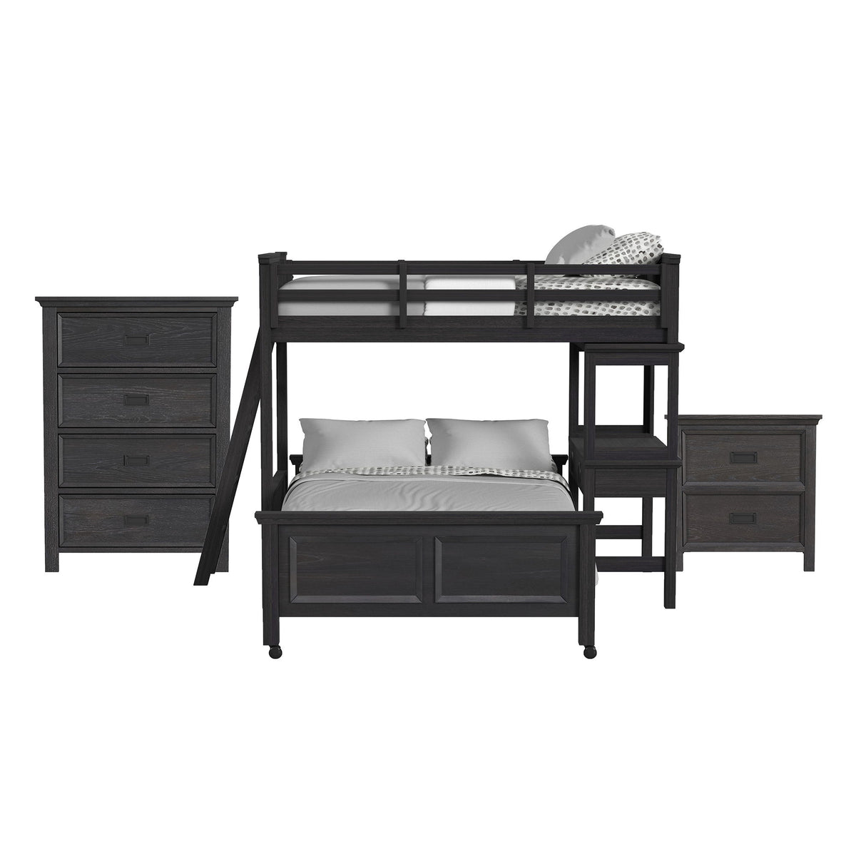 Hampton Kids Loft With Ladder And Desk With Speaker Bedroom Set in Black by Elements International, view 3