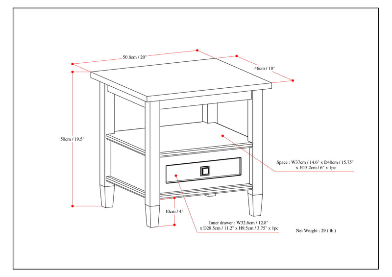 Warm Shaker - End Table - Farmhouse Brown