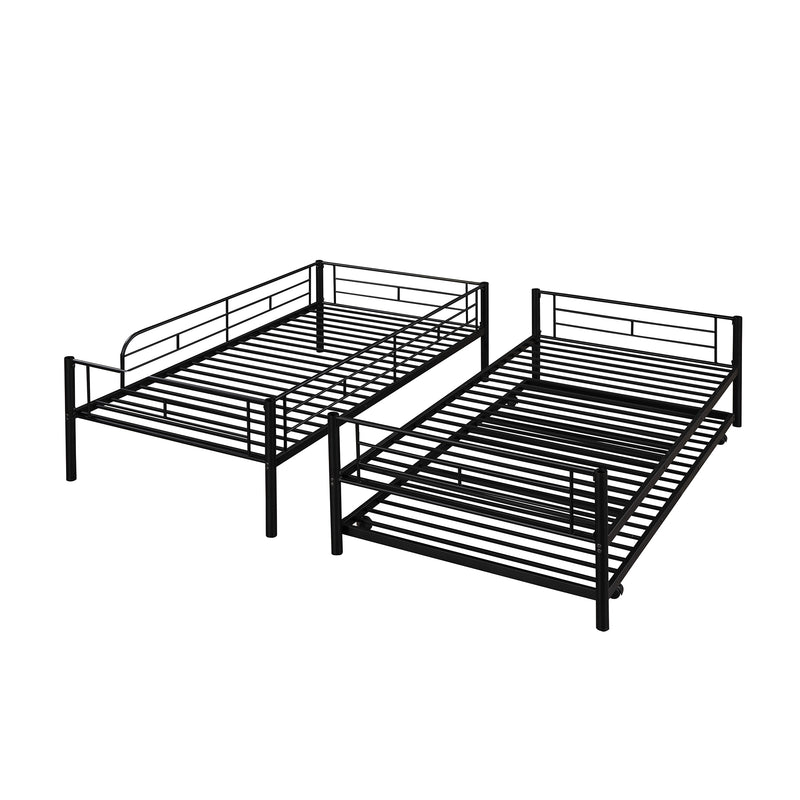 Twin-Over-Twin Metal Bunk Bed With Trundle,Can be Divided into two beds,No Box Spring needed ,Black ( old sku: MF194806AAB )