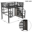 Metal Loft Bed With Wardrobe, Desk, Storage Shelves