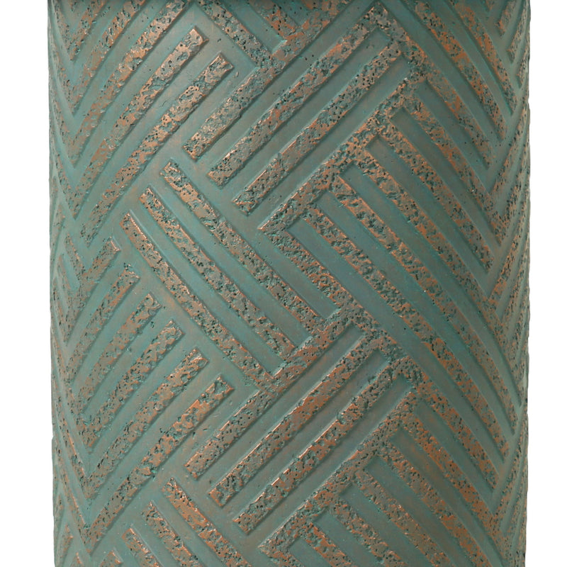 Round Outdoor End Table With Tree Stump Design For Patio - Golden / Green / Peacock