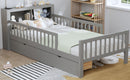 Bed With Headboard Storage Rack, 2 Under Bed Drawers, 3 Side Guardrails For Safety