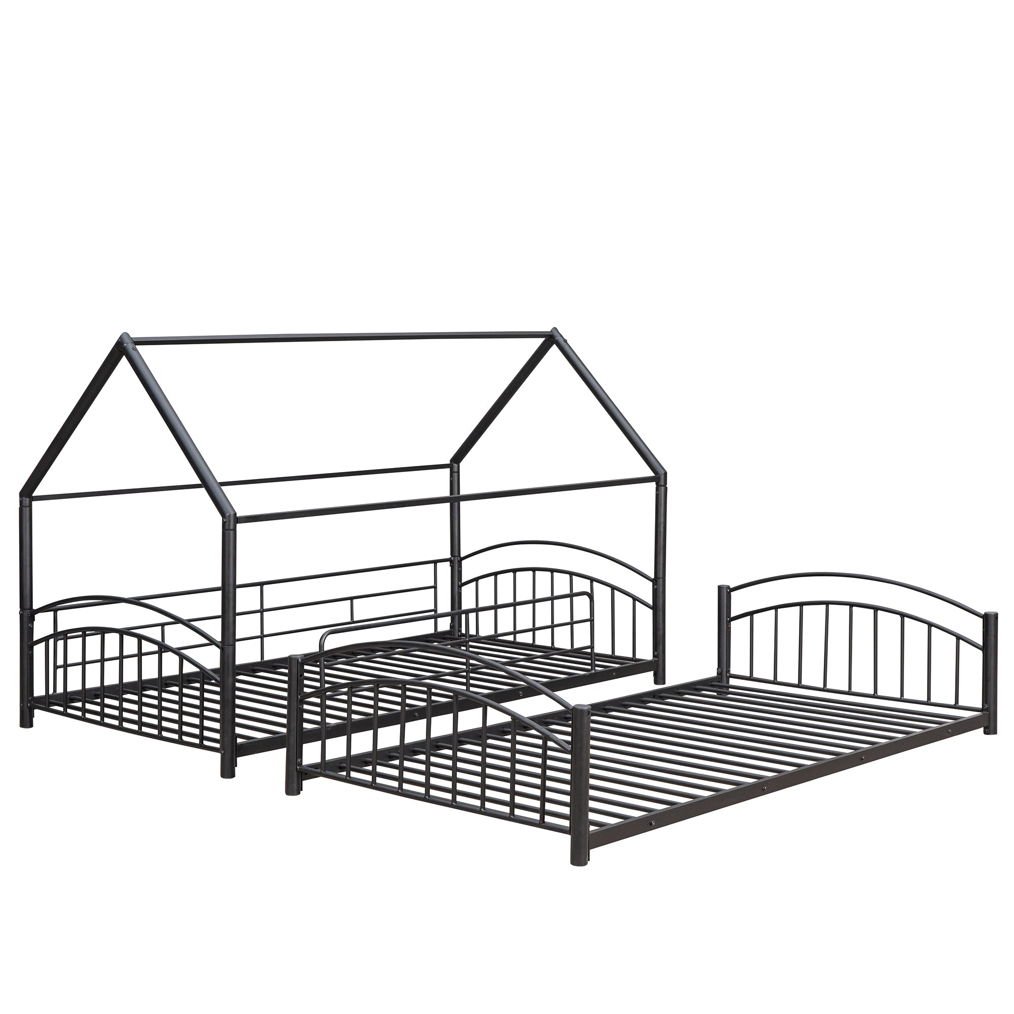 Twin Over Twin Metal Bunk Bed With Slide,Kids House Bed Black - Atlantic Fine Furniture Melbourne FL