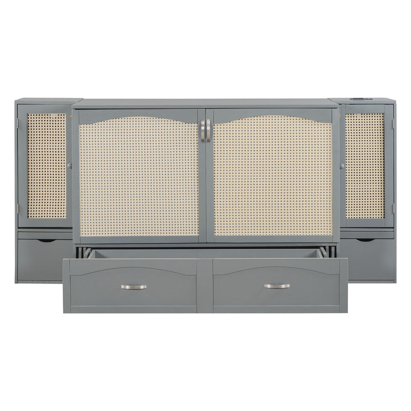Murphy Wall Bed With Drawer And Rattan Decoration