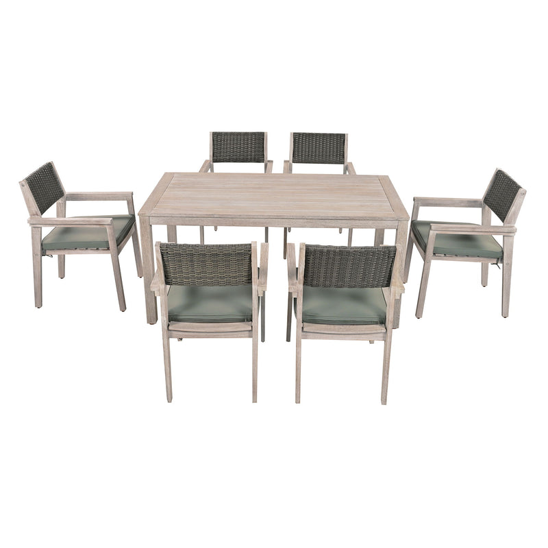 Outdoor Dining Set Patio Dining Table And Chairs With Rattan Backrest And Removable Cushions For Patio And Backyard - White Washed