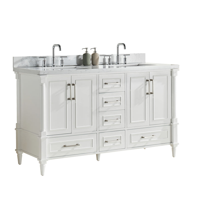 Freestanding Double Bathroom Vanity With Extra Black Handles - White