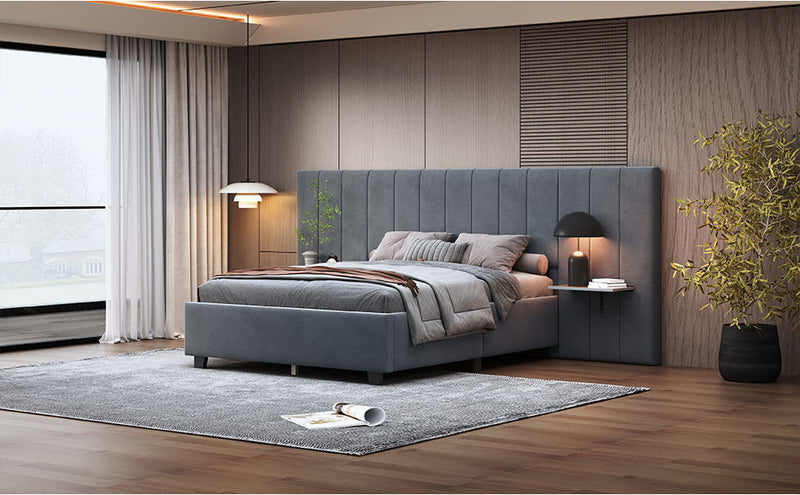 Upholstered Platform Bed With Big Headboard