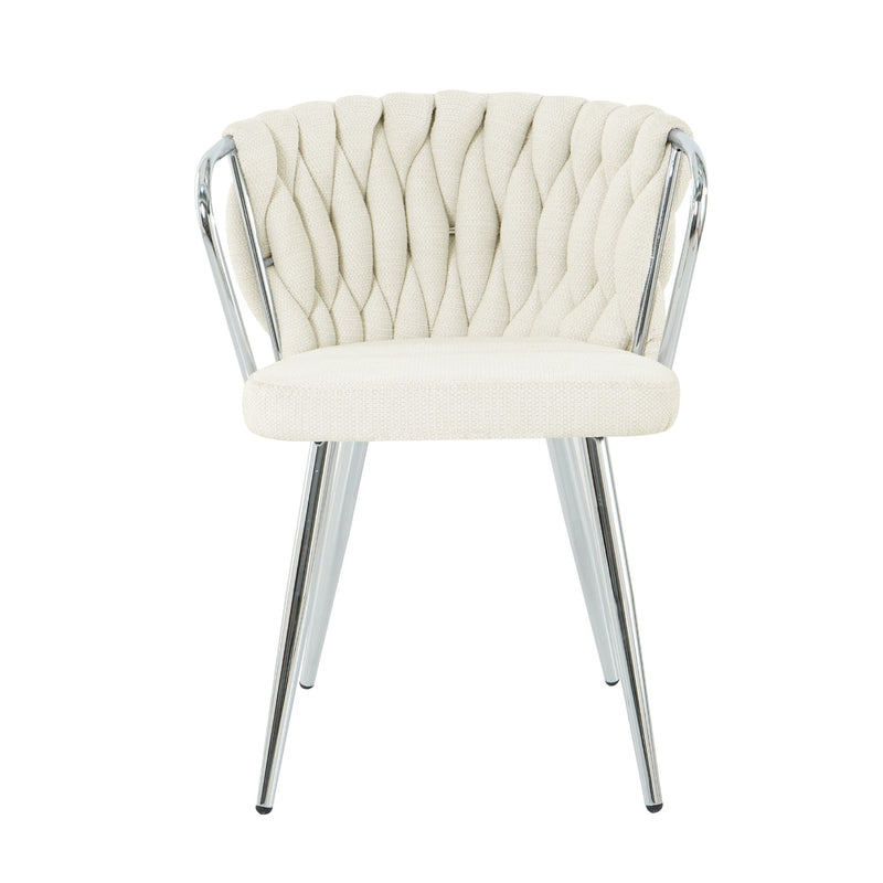 Modern Simple Linen Dining Chair With Plated Metal Legs (Set of 2)