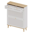Modern Freestanding Shoe Cabinet With Flip Up Doors And Drawers, Compact Design For Entryway - White Natural