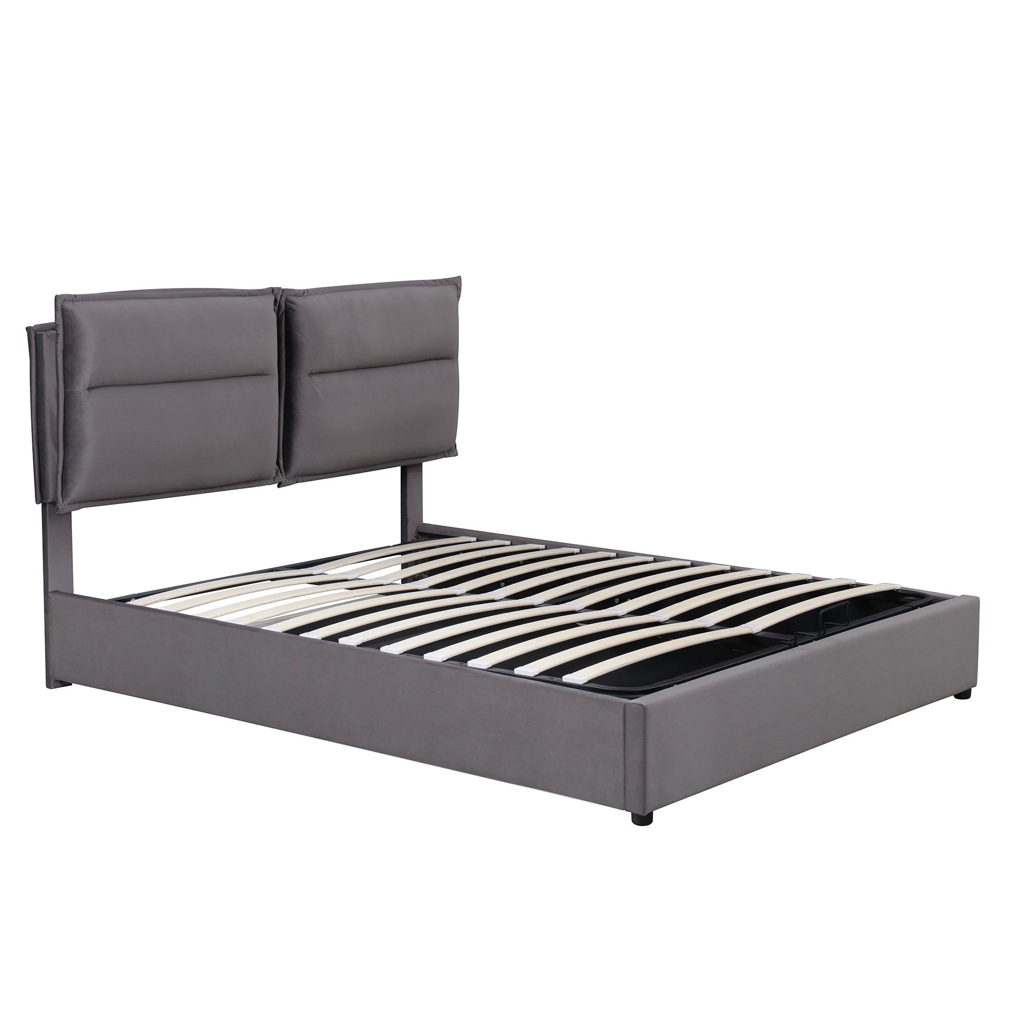 Upholstered Platform bed with a Hydraulic Storage System, Full size, Gray - Atlantic Fine Furniture Melbourne FL