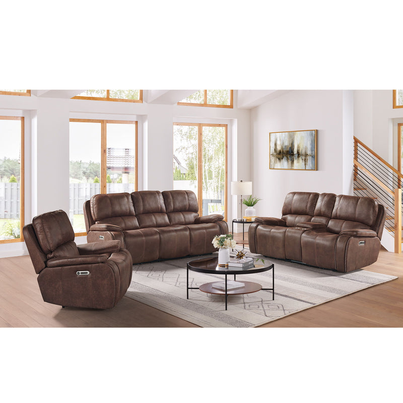 Atlantis - Power Motion Loveseat With Power Motion Head Recliner & Console - Heritage Brown