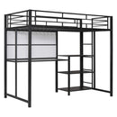 Metal Loft Bed With Desk, 3 Shelves And Ladder