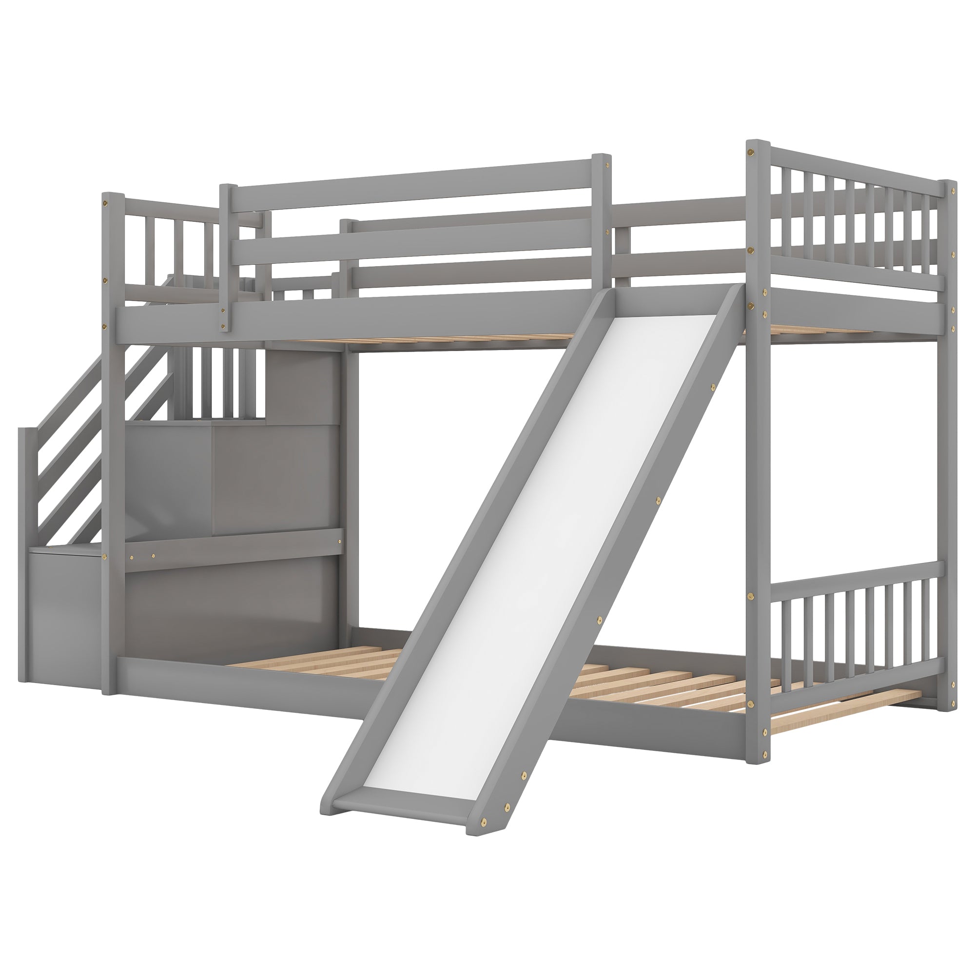 Twin over Twin Bunk Bed with Convertible Slide and Stairway, Gray - Atlantic Fine Furniture Melbourne FL
