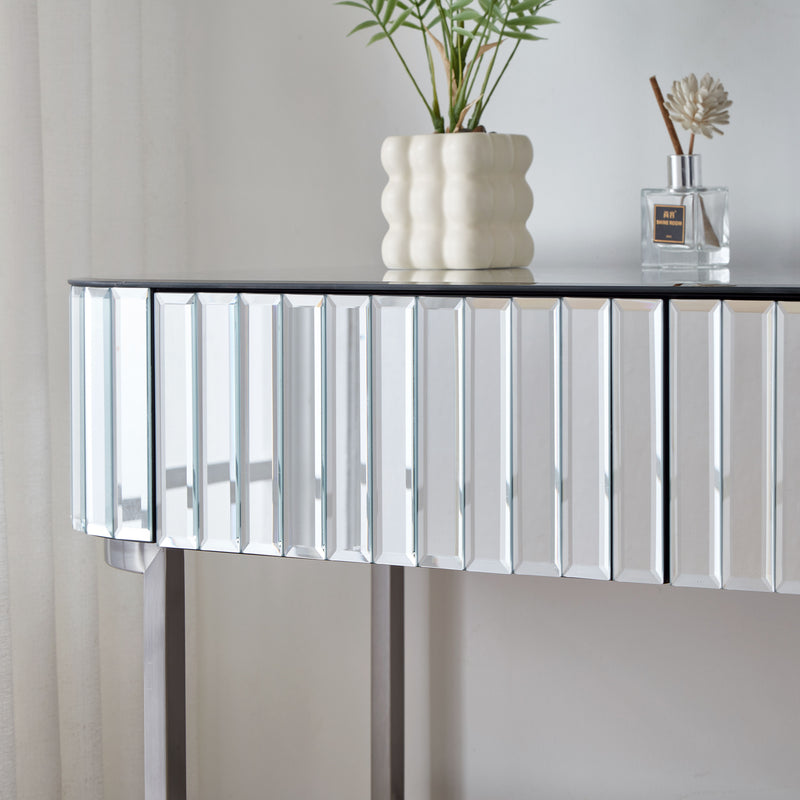 Mirrored Makeup Vanity Table With Stainless Steel Base And 2 Drawers