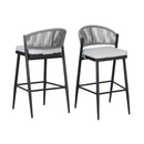 Outdoor Bar Height Metal Frame Counter Stools With Scallop Shaped Backrest & Water Resistant Cushions