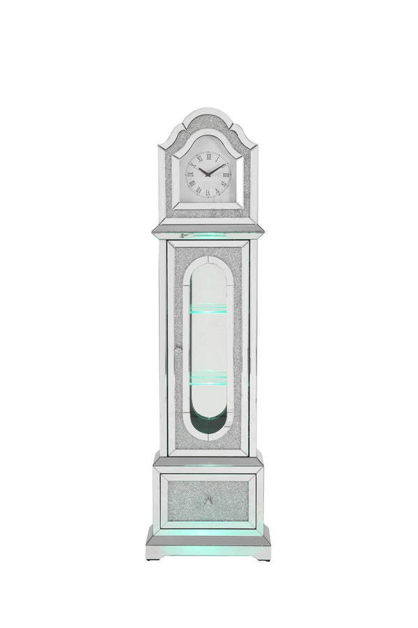 Noralie - Mirrored & Faux Diamonds Grandfather Clock With LED - Silver Gray