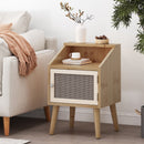 Contemporary End Table With Rattan Accents And Tempered Glass - Natural / White