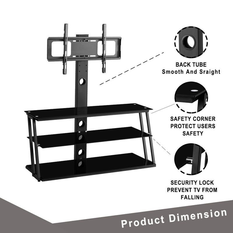 Multi-Function Angle And Height Adjustable Tempered Glass TV Stand - Black