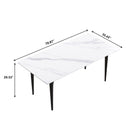 70.87" Modern Artificial Stone White Straight Edge Black Metal Leg Dining Table, Can Accommodate 6-8 People - White / Black