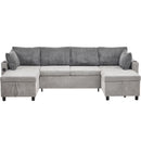 Sectional Sofa Bed With Pull Out Sleeper, USB Ports, Cup Holders