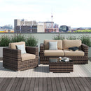 Modern Style Hdpe Wicker Seating Group With Cushions For 3 People In Brown Finish