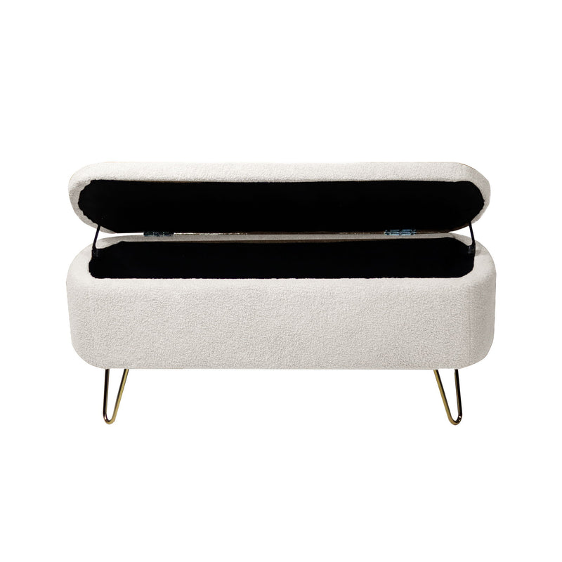 Storage Ottoman Bench For End Of Bed Gold Legs, Modern Camel Faux Fur Entryway Bench Upholstered Padded With Storage For Living Room Bedroom