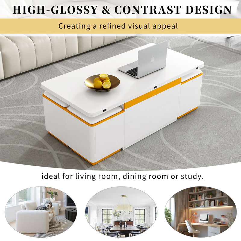 Lift Top Coffee Table With 4 Storage Stools
