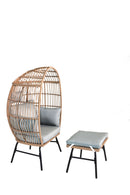 Outdoor Garden Wicker Egg Chair And Footstool Patio Chaise, With Cushions, Outdoor Indoor Basket Chair