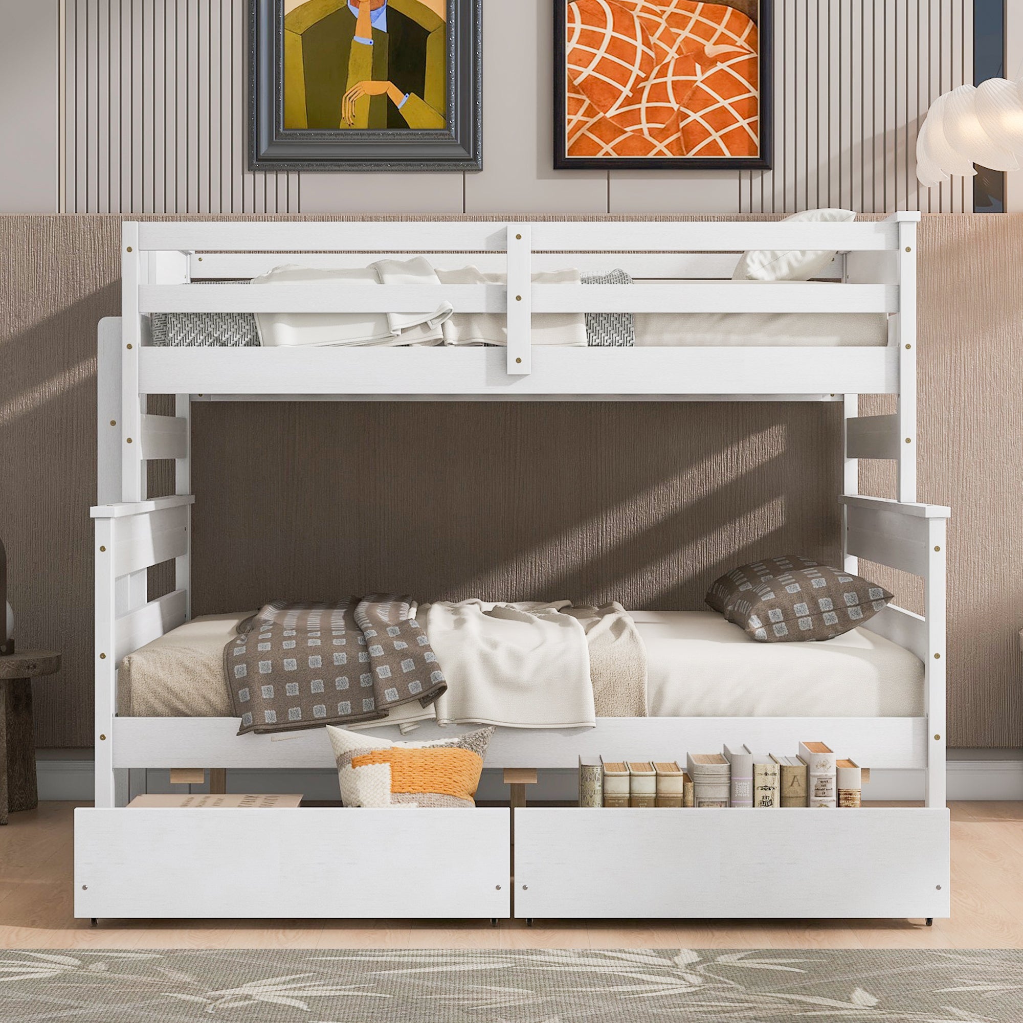 Wood Twin over Full Bunk Bed with 2 Drawers, White - Atlantic Fine Furniture Melbourne FL