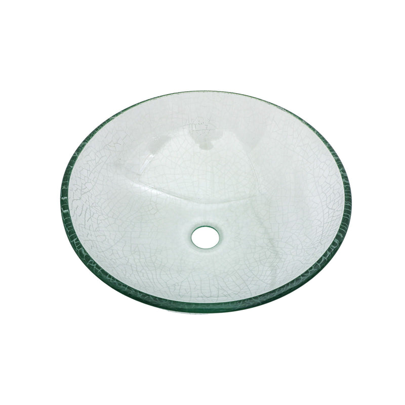 Crackle Vessel Sink, Round Bowl With Pop Up Drain - Clear