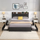 Full Bed Frame, Storage Headboard with Charging Station, Solid and Stable, Noise Free, No Box Spring Needed, Easy Assembly