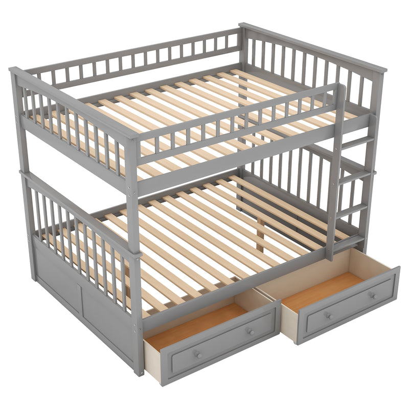 Full over Full Bunk Bed with Drawers, Convertible Beds, Gray(OLD SKU:SM000241AAE-1)