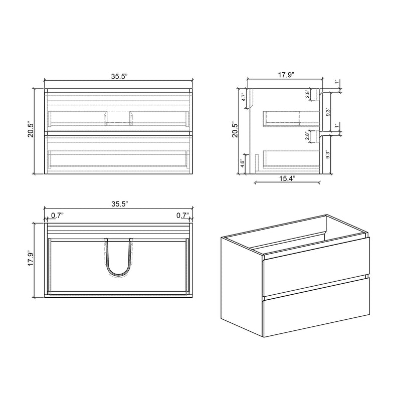 Alice - Bathroom Vanity With Large Storage, Sink Wall Mounted Floating Bathroom Vanity For Modern Bathroom, One-Piece Sink Basin Without Drain And Faucet