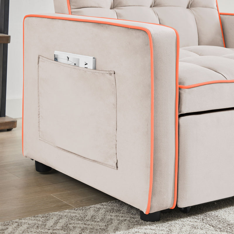 Modern Velvet 3 In 1 Sofa Bed Chair, Adjustable Recliner