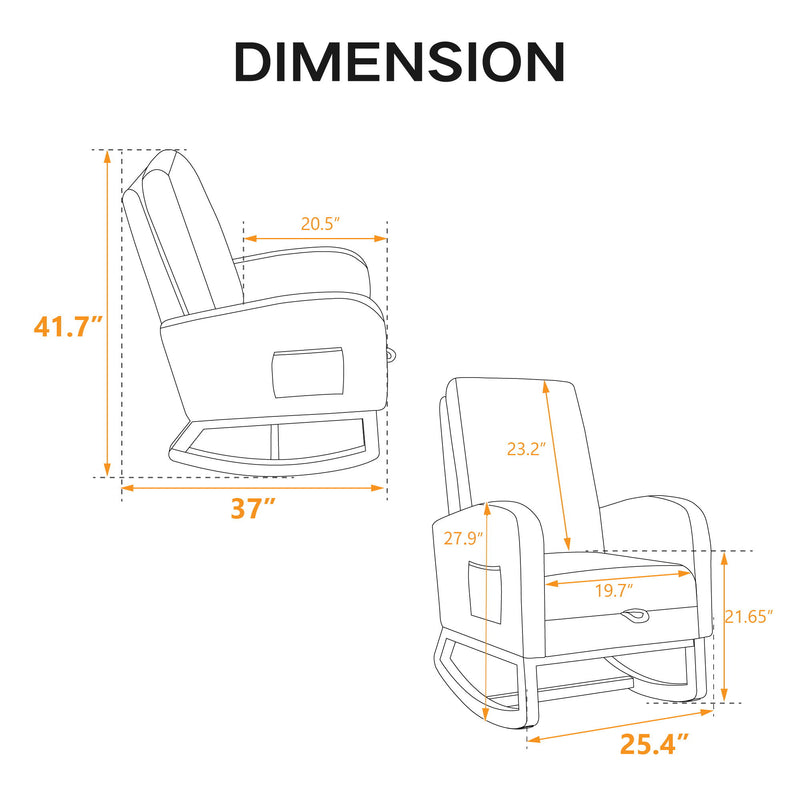 Rocking High Back Glider Chair With Retractable Footrest, Side Pocket