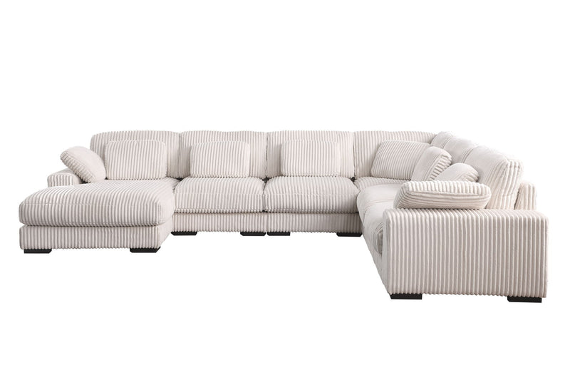 Nadine - 155.5"W Beige Corduroy Corner Sectional Sofa With Left-Facing Chaise