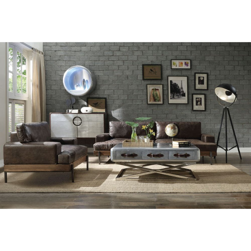 Silchester - Sofa - Oak & Distress Chocolate Top Grain Leather - Atlantic Fine Furniture Inc