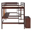 Twin size Loft Bed with Desk and Writing Board, Wooden Loft Bed with Desk & 2 Drawers Cabinet- Espresso