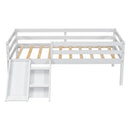 Twin Low Loft Bed with Slide,  Ladder, Safety Guardrails, No Box Spring Needed,White