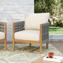 Patio Acacia Wood Club Chair, Woven Rope Outdoor Patio Arm Chair, Deep Seating For Porch - Teak / Beige