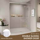 Double Sliding Shower Door, Semi-Frameless Bypass Bathroom Sliding Door With 1/4" (6 Mm) Tempered Glass For Walk-In Shower