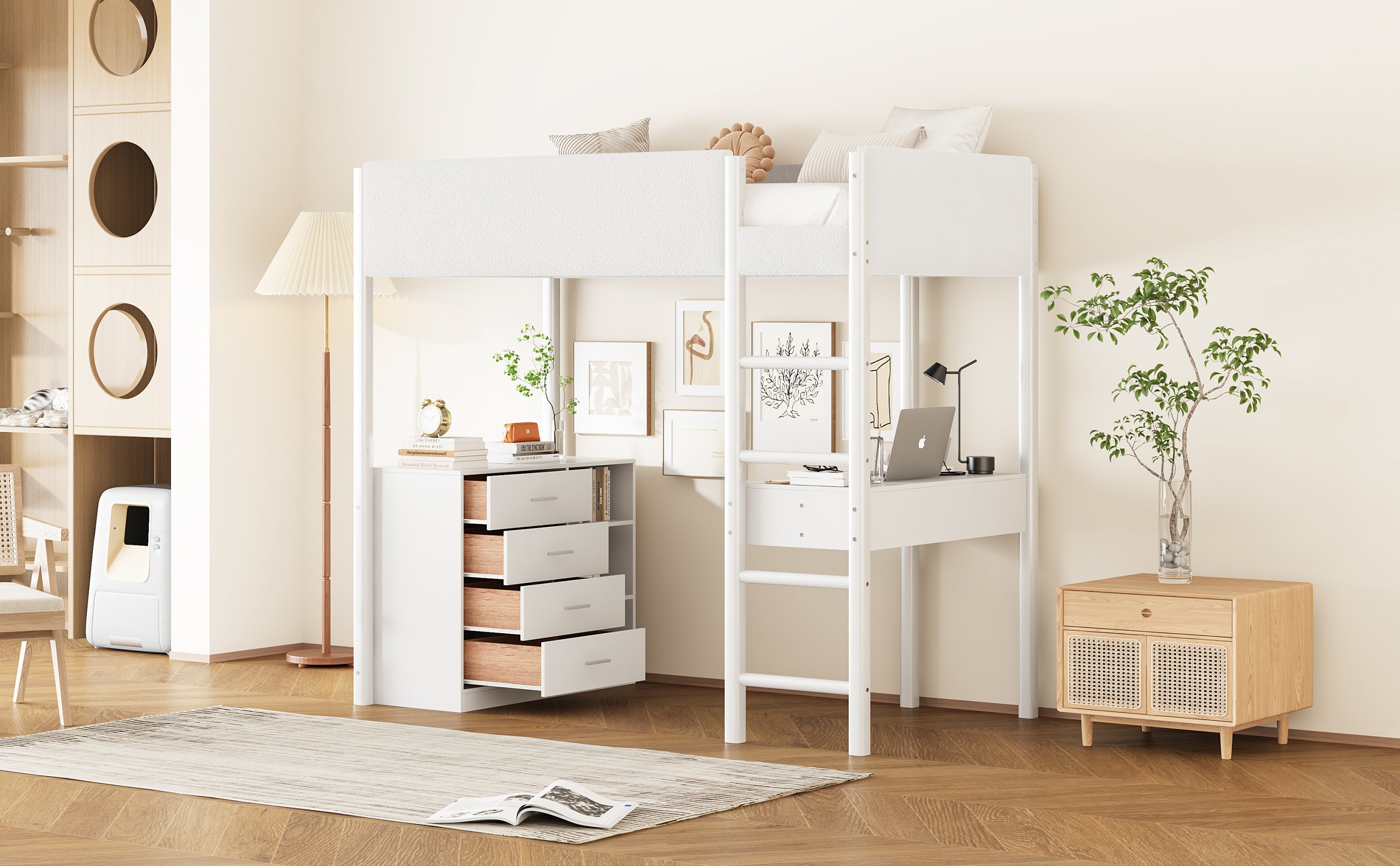 Twin Size Teddy FleeceLoft Bed Wood Bed, White - Atlantic Fine Furniture Melbourne FL